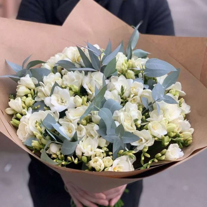 51 фрезия с эвкалиптом в Сургуте