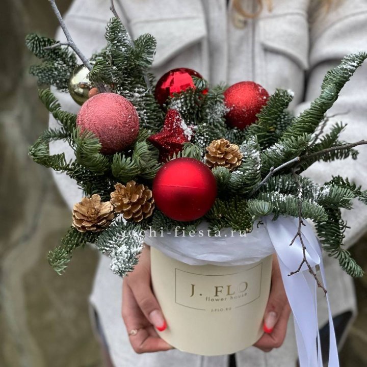 Новогодняя композиция в коробке ред в Сургуте