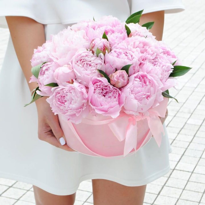 Пионы в шляпной коробке в Сургуте