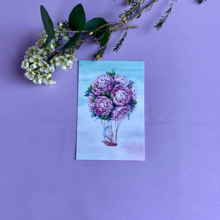 Открытка к букету "Пион" в Сургуте