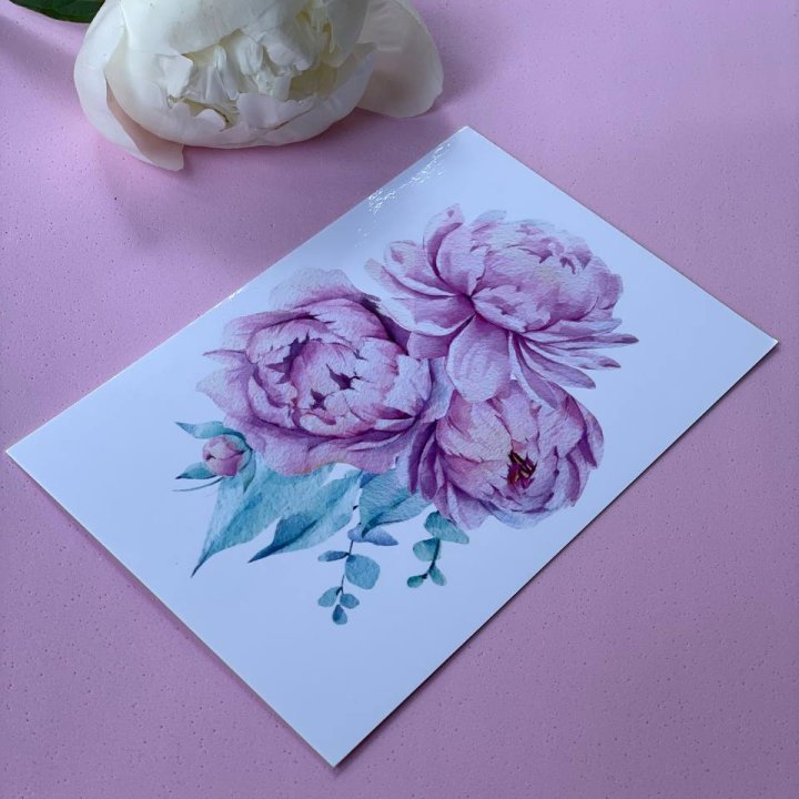 Открытка к букету "Пионы" в Сургуте