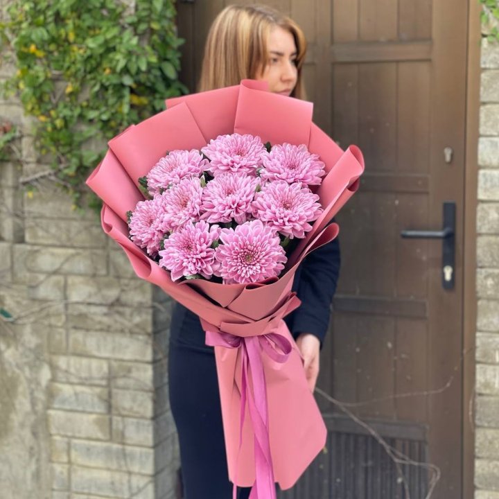 Букет хризантем розовый в Сургуте