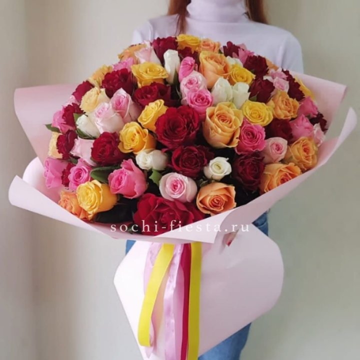 101 роза Кенийский микс "Нежность" в Сургуте